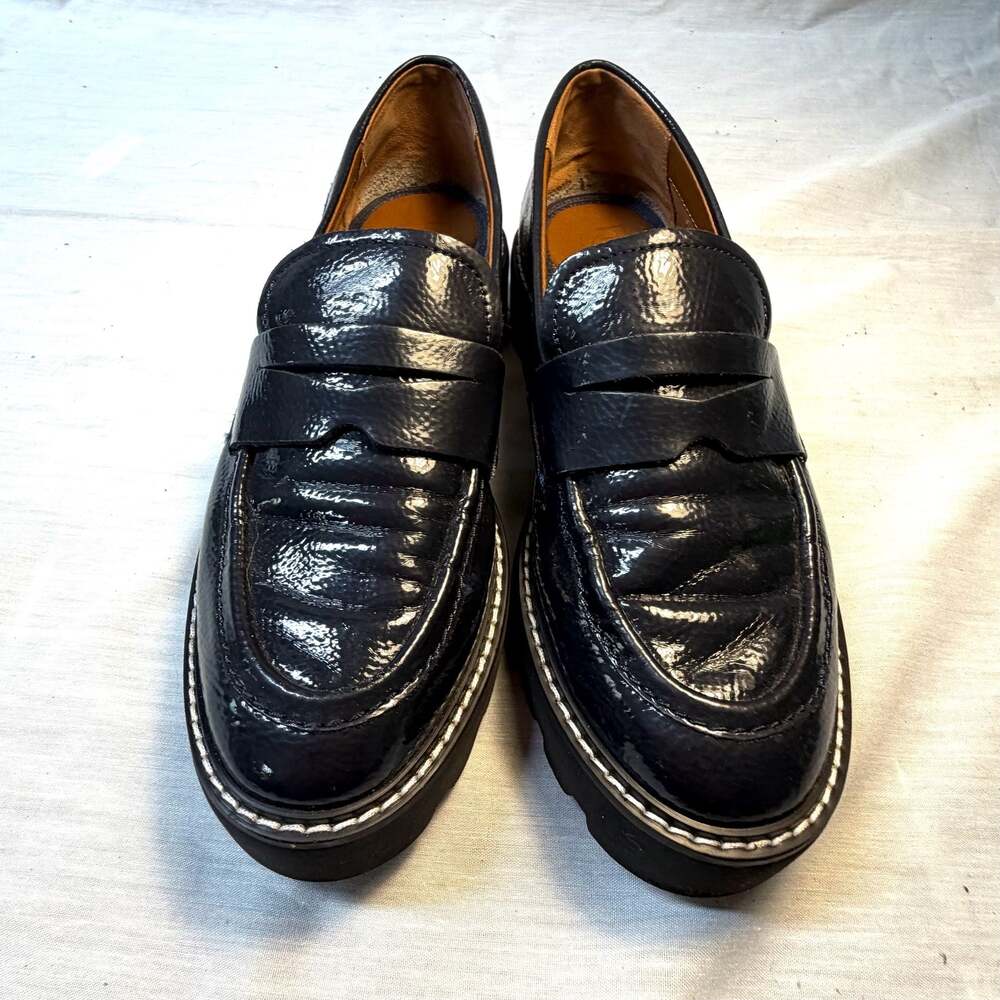 Franco Sarto Balin Black Crinkled Patent Lug Sole Loafers